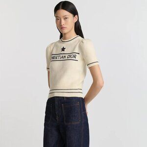 Dior Short-Sleeved Sweater Ecru Wool and Cashmere Knit